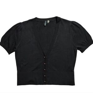 T Tahari Y2K Vintage Black Cropped Button-Up Silk Cardigan XS NWT